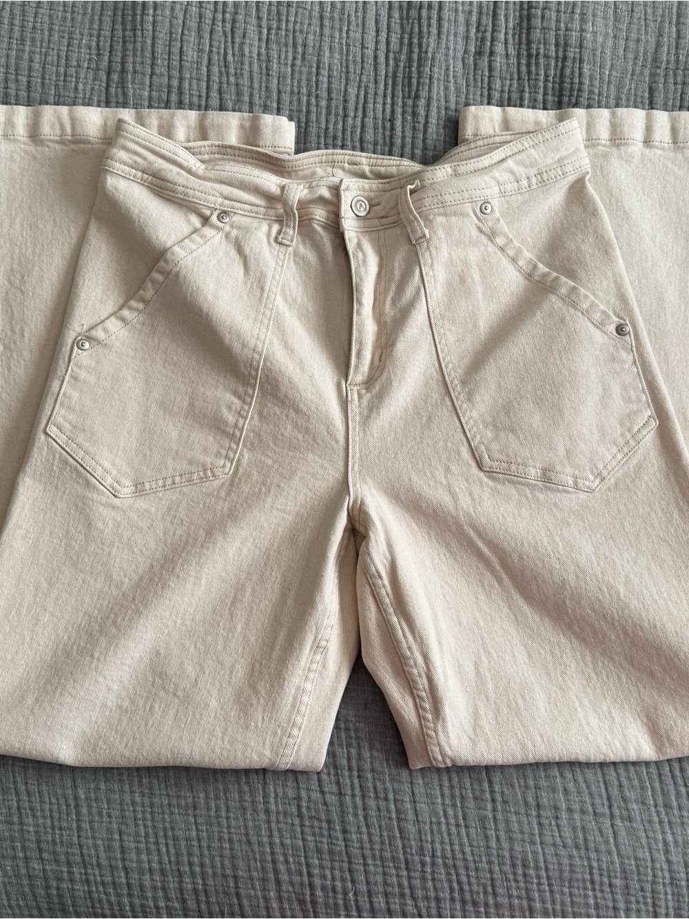 Women's High-Rise Wide-Leg Cotton Pants in Cream